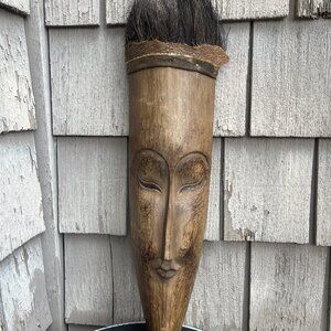 Tribal Hand Carved Indonesian Wooden Mask 24"